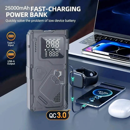 Starter Jump With Air Pump 6 In 1 Car Battery Booster 5000A Peak 150 PSI Tire Inflator 400LM LED Light Fall 2025 Prep
