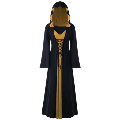 Women's Lace-Up Hooded Medieval Vampire Witch Cloak Robe - Great Halloween Costume for Themed Events