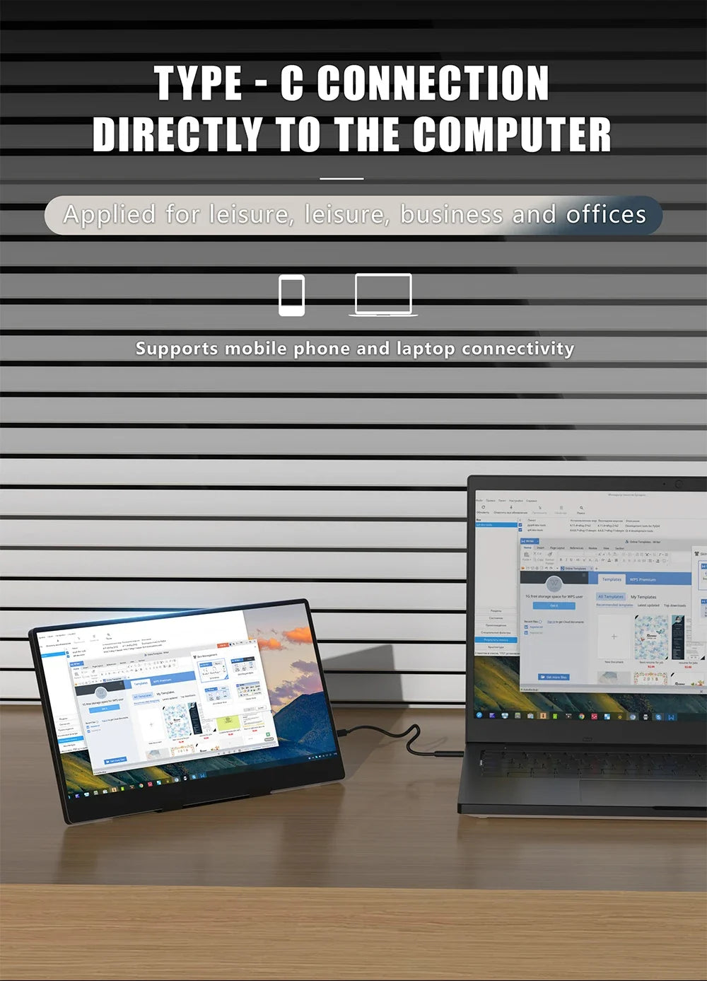 Travel-Friendly 14 Inch Monitor 178 Degree View Built In Speaker