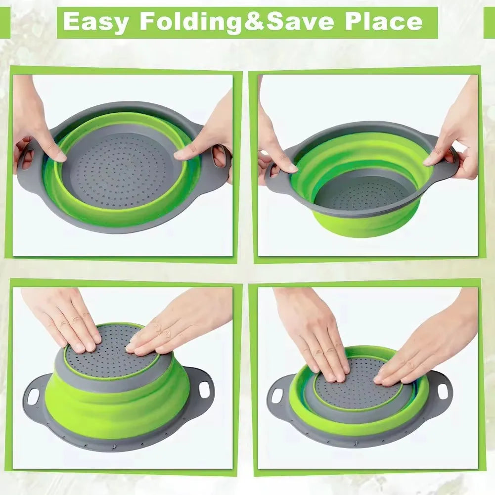 Silicone2026 Edition Folding Drain Basket Colander Eco Friendly Space Saving Kitchen Drainer Spring