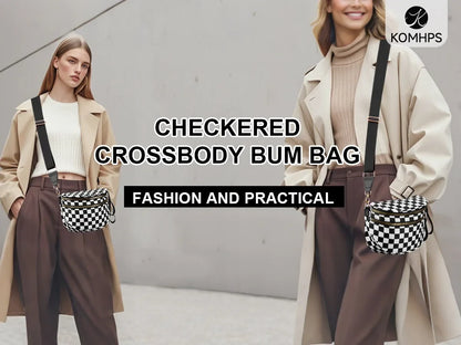 large capacity bum bag, adjustable crossbody mommy travel bag – Casual women's checkered fanny pack