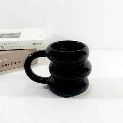 Coffee Ceramic Mug Kawaii Circle Design Korean Cute Style TikTok Viral Fall 2025 Microwave Safe Gift