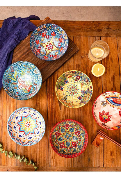 Ceramic Bohemian Rice Bowl Retro Noodle Bowl Kitchen Gift