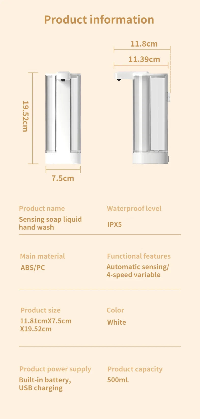 Sensor Automatic Soap Dispenser Touchless Kitchen Bathroom
