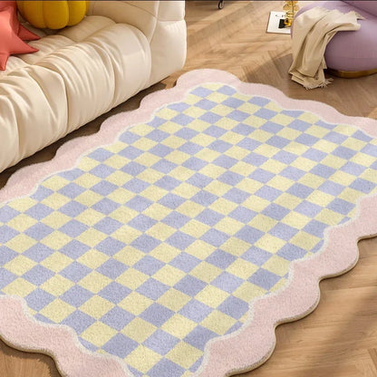 Rug Plush Checkered Scalloped Area Rug, Kids Bedroom Living Room Accent Fall 2025 Cozy Fluffy Machine Washable