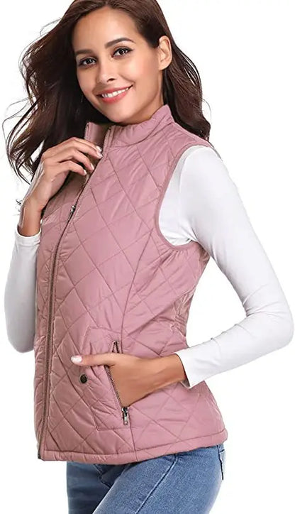 Light Women Quilted Vest - Stand Collar Cotton Winter