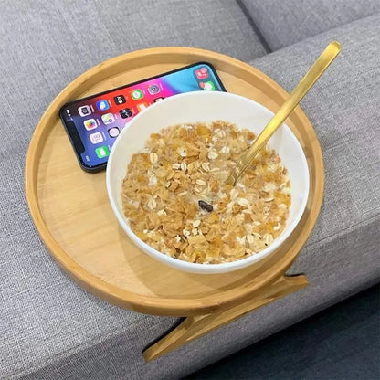 Bamboo Sofa Arm Tray Travel-Friendly Couch Armrest Snack Holder