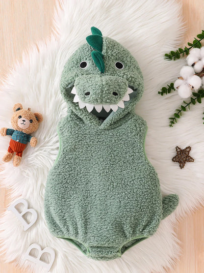 Dinosaur Baby Halloween Romper Plush Hooded Sleeveless