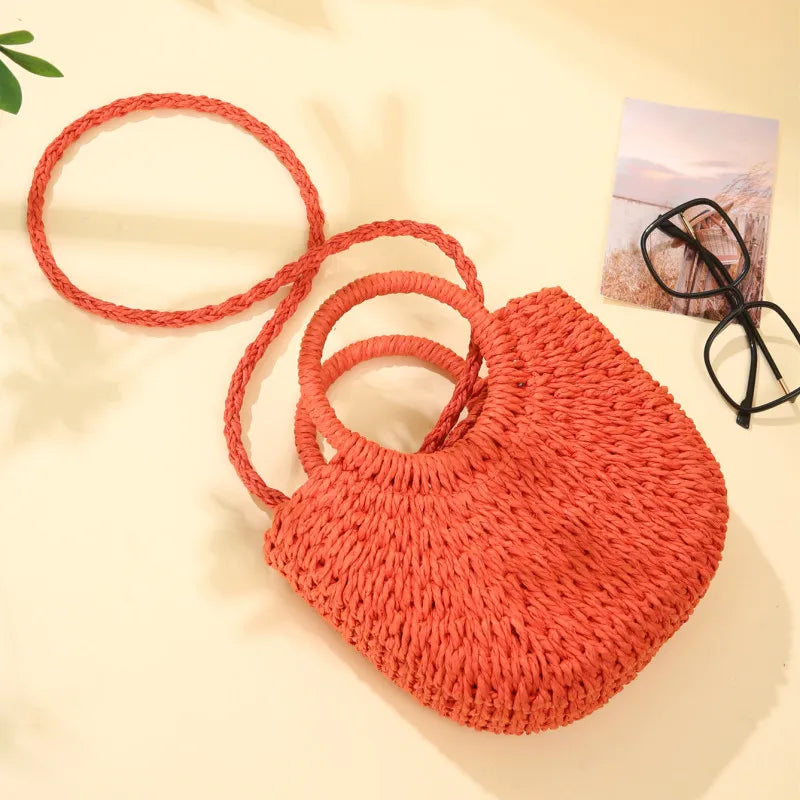Straw Bag Organic Handwoven Half Moon Beach Tote Crossbody Bag Large Capacity Summer 2026 Vacation Accessory