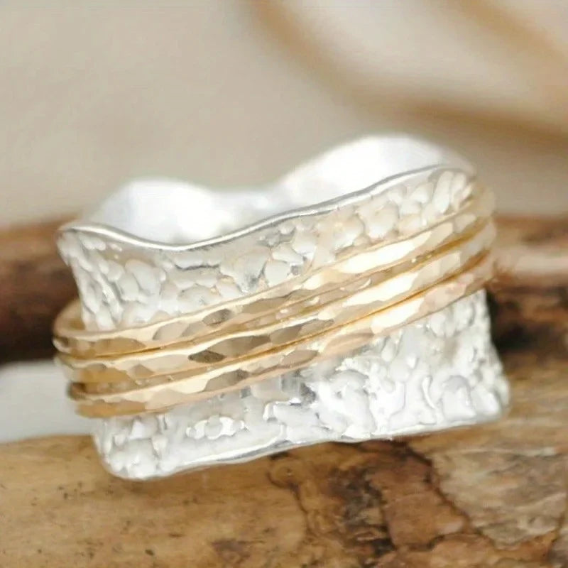 Ring Statement Irregular Pleated Wide Face Hammered Texture Vintage Trend Holiday Gift Idea
