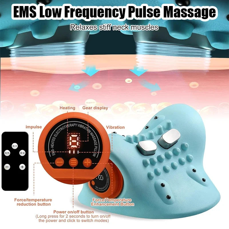 Comfort-Grip Support Pillow – Motor-Driven Cervical Massager Neck Stretcher with Heating