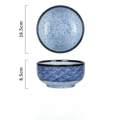 Wave Qinghai Noodle Bowl Hand Painted Vintage Ceramic Bowl