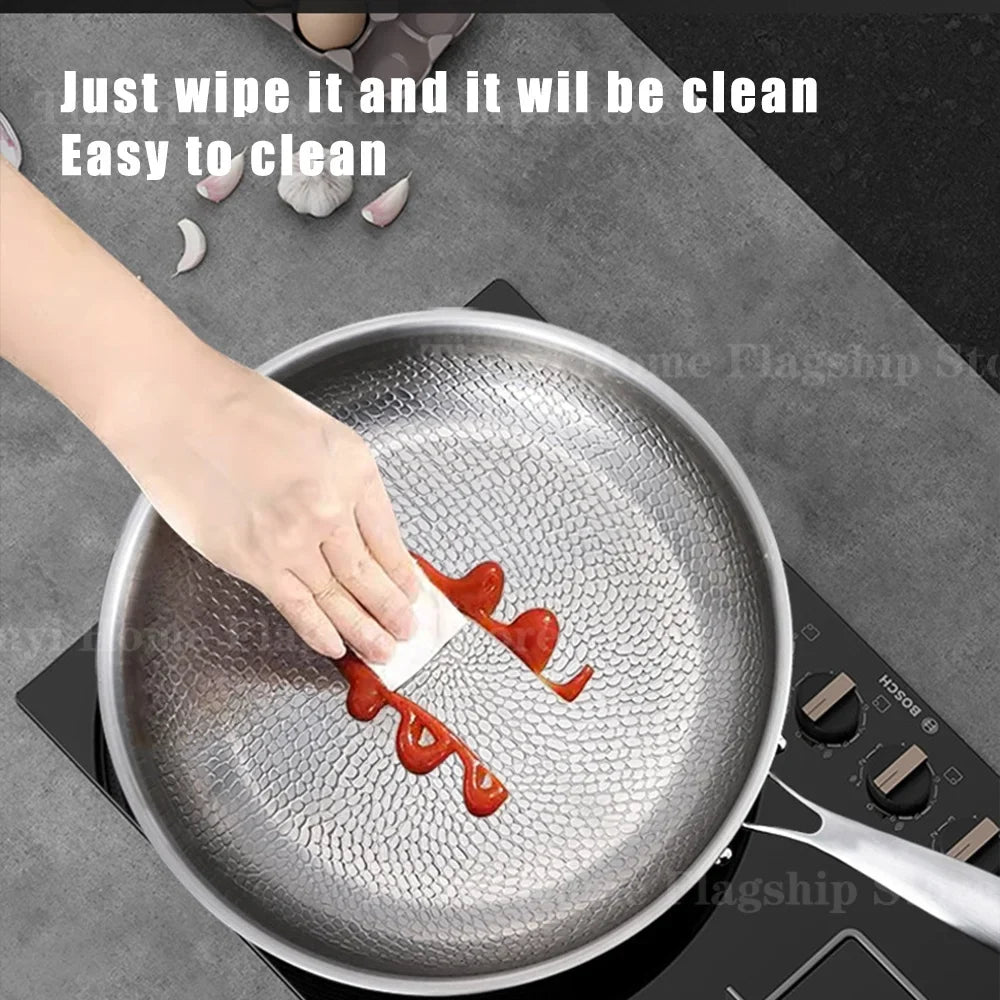 Gas and Induction Compatible Kitchen Cookware – Titanium-Coated Stainless Steel Non-Stick Wok Pan