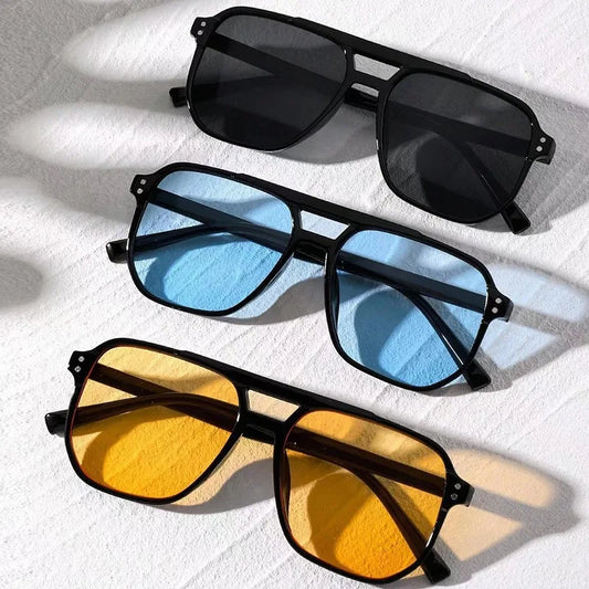 Big Vintage Square Sunglasses for Men Women - Unisex UV400 Black Lens Designer Shades