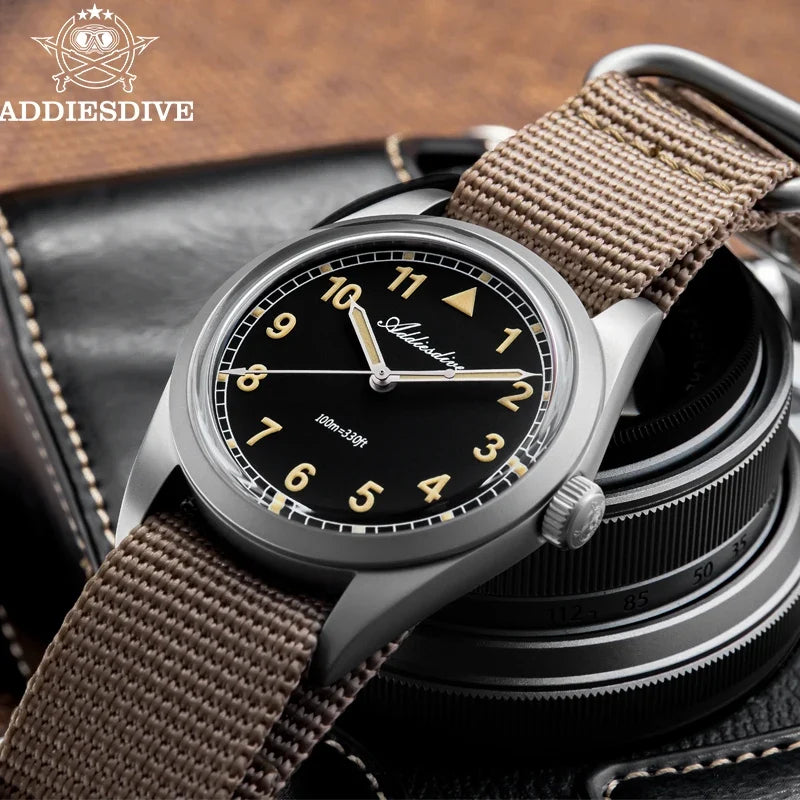 Water-Resistant Diver Quartz Watch Luminous Hands, Nylon Strap, 100m Water Resistance