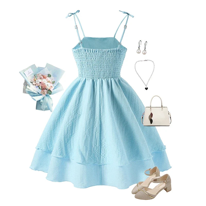 Plush Girls' Princess Dress - Tiered Sling Dress, Flattering, Polyester, For Birthday Party