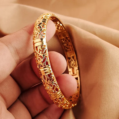 Color Gold Bangle Openwork Wedding Bracelet Dubai Style