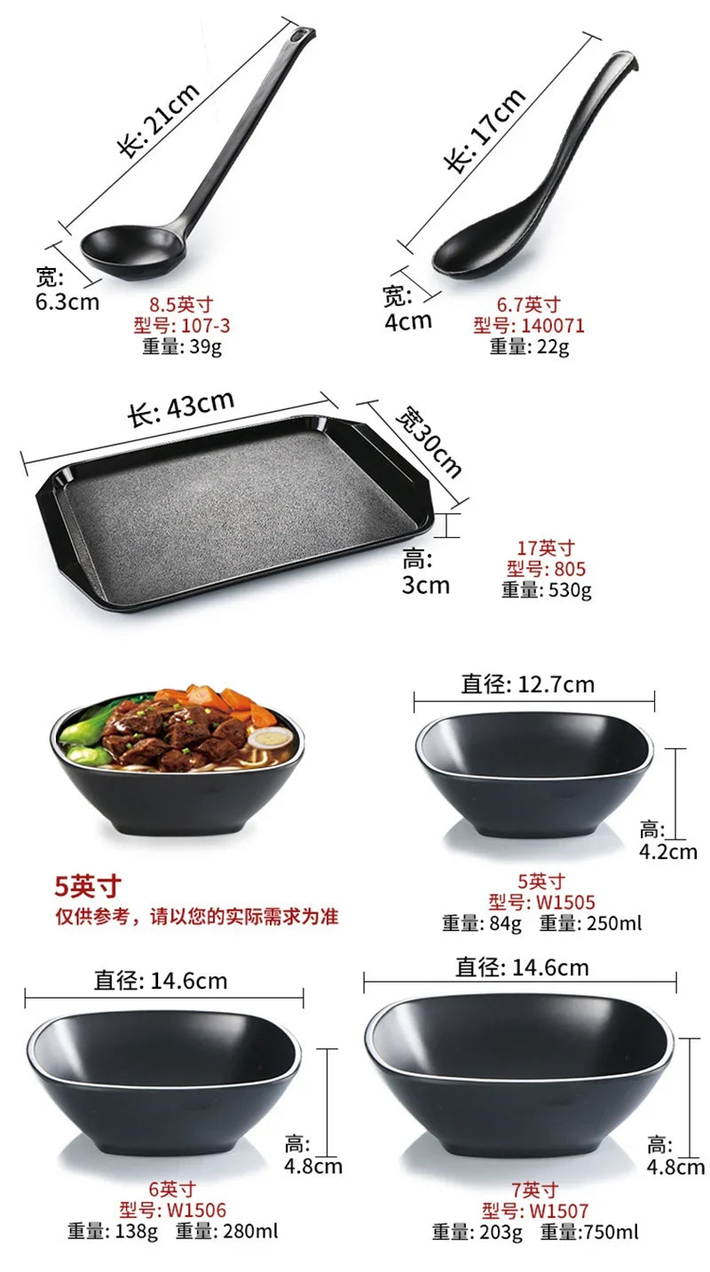 Bowl Ramen Black Plastic Japanese Style Noodle Bowl
