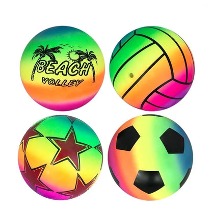Eco-Friendly Rainbow Ball Toy for Kids, Plush Elastic Leather Ball for Indoor and Outdoor Play, 22 cm Diameter