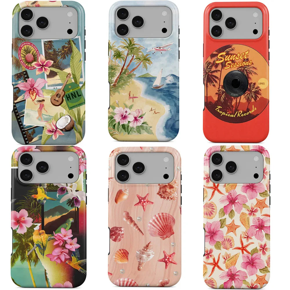 Ocean Tropical Double-Layer iPhone Case - PC TPU Cartoon Design Washable Cover for iPhone 11 to 17