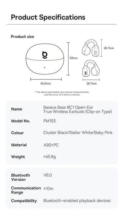 4-Mic Noise Cancellation Super Bass IP55 Sports 2026 – Baseus BC1 Open-Ear Clip Earbuds Bluetooth 6.0