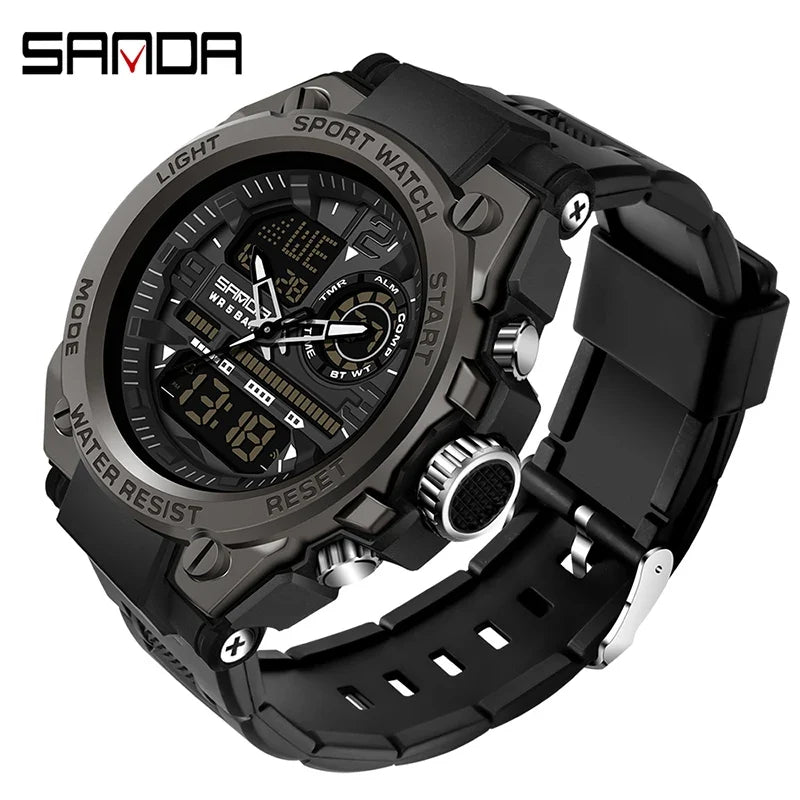 Sports Digital Watch Dual Display LED Military Style Rugged Watch Fall 2026 Water Resistant