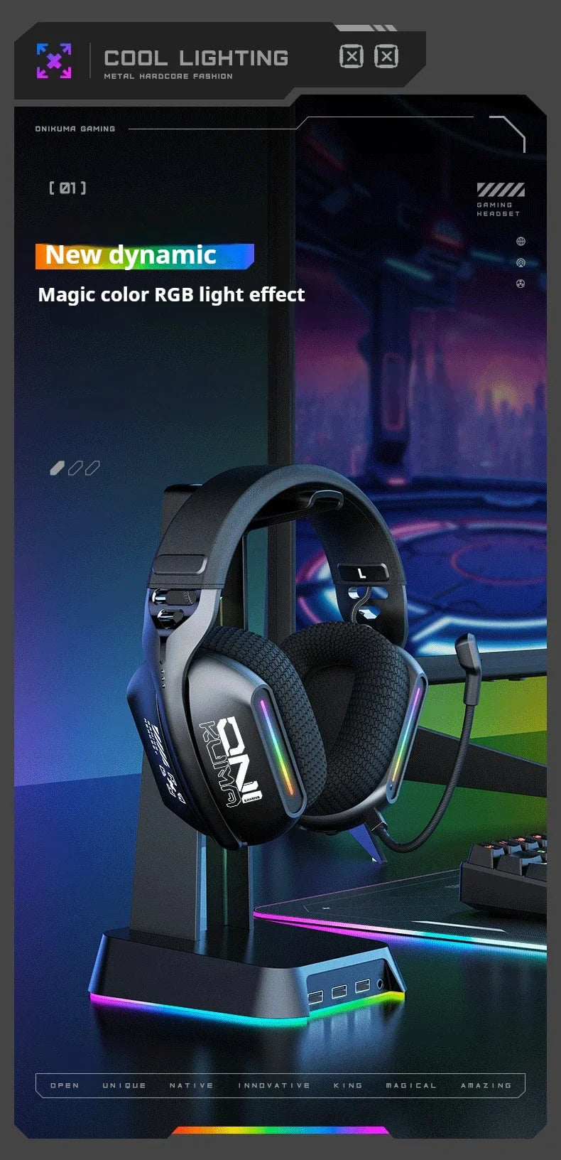 Cordless Gaming Headset Tri Mode Bluetooth Wired Immersive