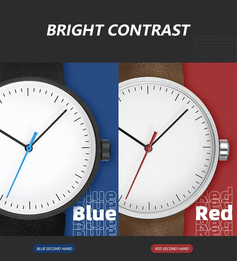leather strap, round dial, minimalist everyday timepiece – Timeless unisex quartz wristwatch