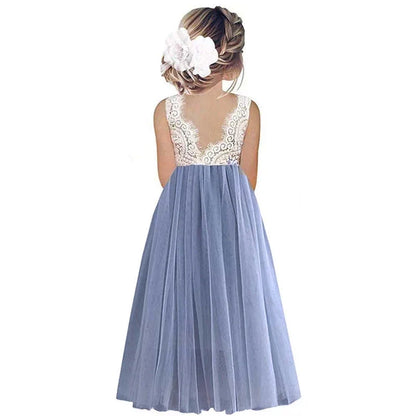 Light Girls’ Flower Girl Dress - Lace Bodice, Flowing Tulle Skirt, Polyester, For Wedding