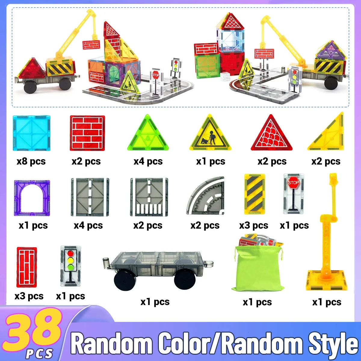 Magnetic Building Blocks Road Kit with Cars - Fun Construction Toy for Boys & Girls, Ideal Christmas & Birthday Gift for Toddlers