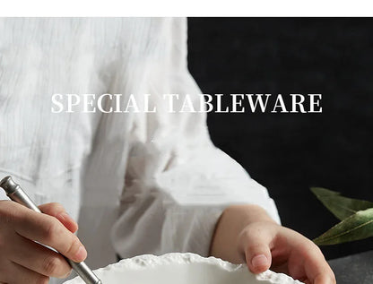 White Porcelain Rock Edge Soup Bowl Contemporary Tableware