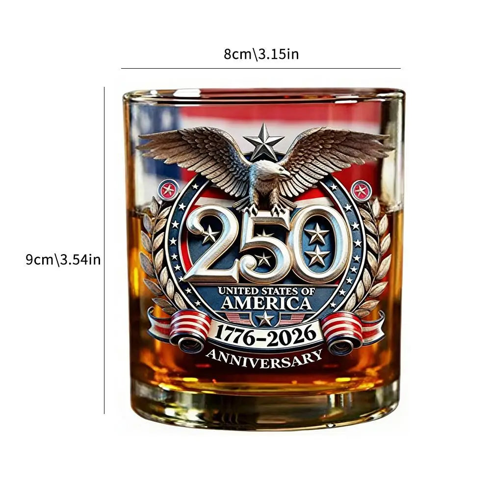 Whiskey Patriotic Glass Hand Blown Eagle Glassware USA 250th Anniversary Rotating Cup Gift Idea