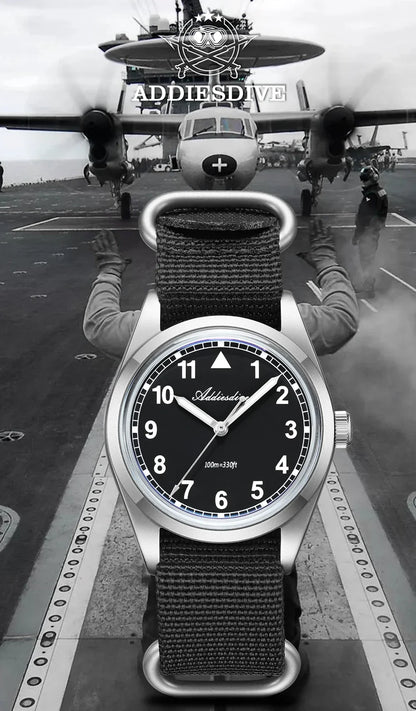 Water-Resistant Diver Quartz Watch Luminous Hands, Nylon Strap, 100m Water Resistance