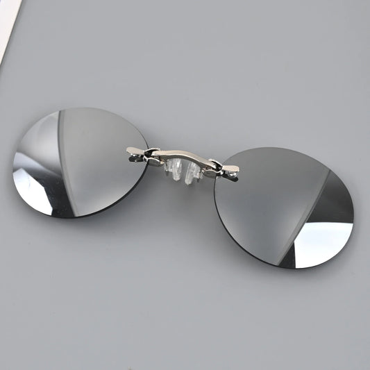 On Clip Nose Glasses UV400 Round Rimless Sunglasses Mini Frameless Vintage Men Eyewear