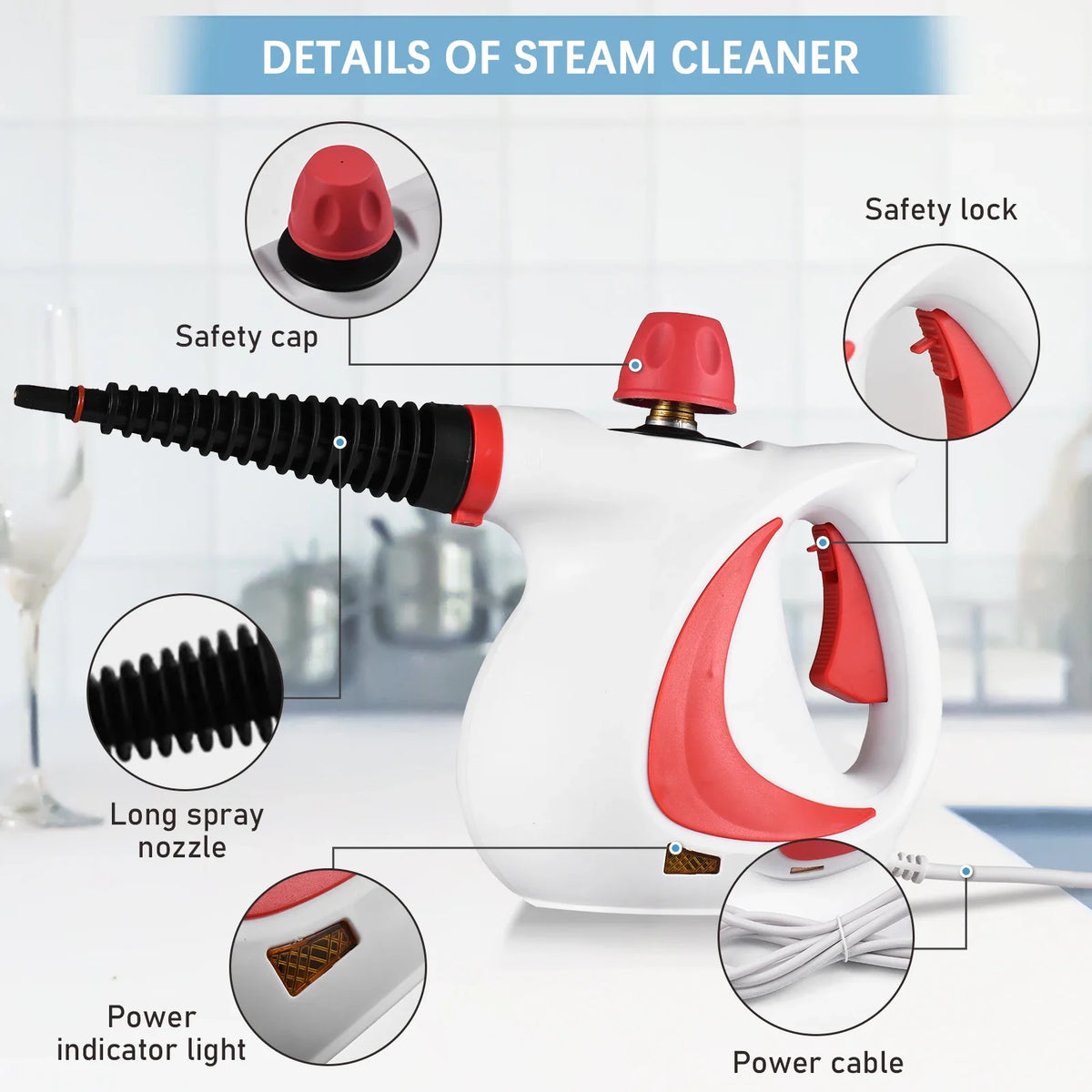 1050W Hand-Held Steam Cleaner - Travel-Friendly High Temp Machine for Kitchen, Sofa, Bathroom, Car