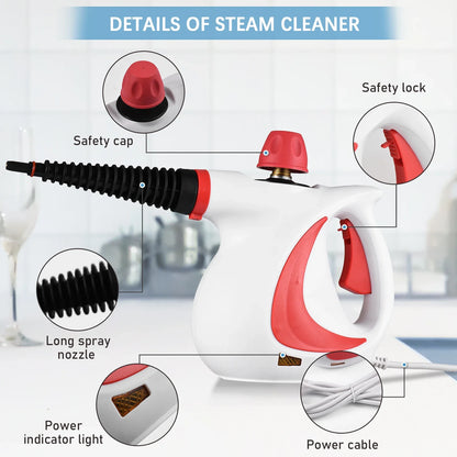 1050W Hand-Held Steam Cleaner - Travel-Friendly High Temp Machine for Kitchen, Sofa, Bathroom, Car