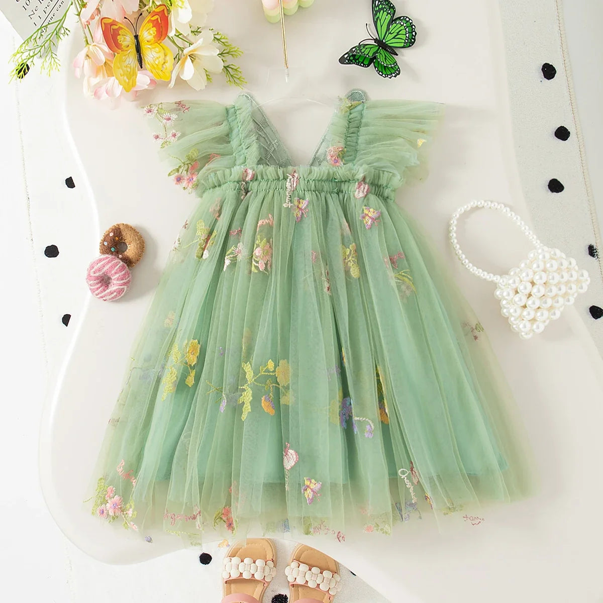 Princess Style Knee-Length Fruit Print, Acetate, Birthday Party – Plush Baby Girl Dress