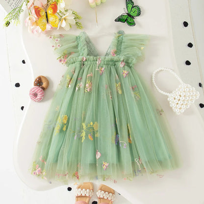 classic knee-length floral mesh overlay, mesh, for wedding – Light girls' dress