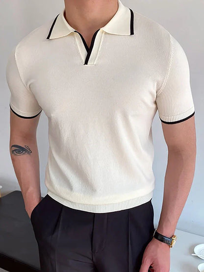 Modern Cotton Patchwork Polo Shirt for Men, Short Sleeves, Breathable Fabric, Tailored Fit Golf Shirt-3