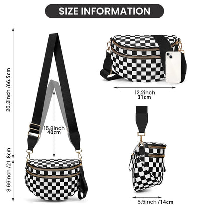checkered nylon, box shape, travel and daily use – Multi-Use unisex crossbody bum bag