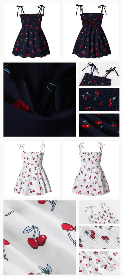 Plush girls' sundress - smocked bodice, daisy print, polyester, for casual summer outings
