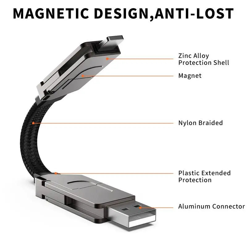 60W USB-C PD & 18W QC Fast Charge, Multi-Connector, Spring 2026 Back to School – Magnetic Charging Cable Keychain