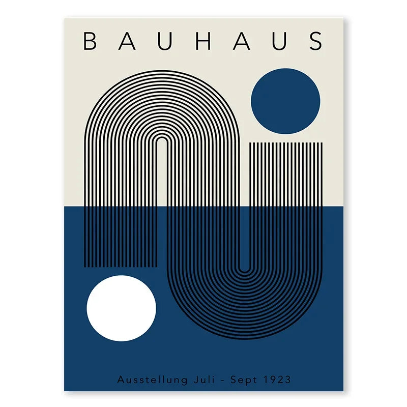 Abstract Blue Bauhaus Canvas Wall Art Contemporary Bedroom