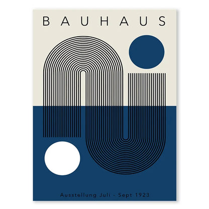 Abstract Blue Bauhaus Canvas Wall Art Contemporary Bedroom