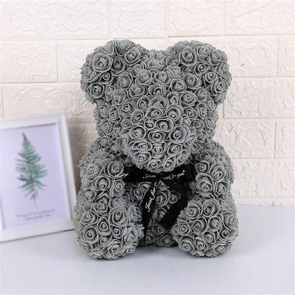Rose Faux Teddy Bear with Gift Box and Lights - Romantic Anniversary or Valentine's Day Gift, Wedding Decor
