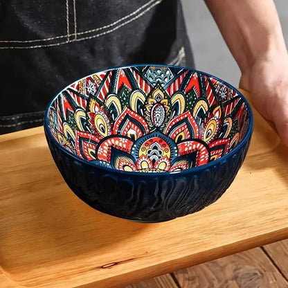 Bohemian Ceramic Bowls Kit Floral Serving Bowls Multi-Use