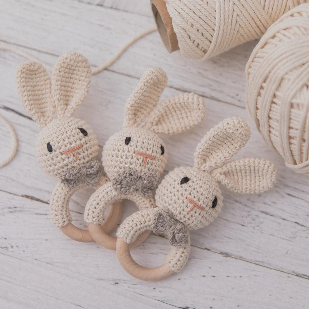 Crochet Baby Rattle Bunny Teether Newborn Sensory Toys