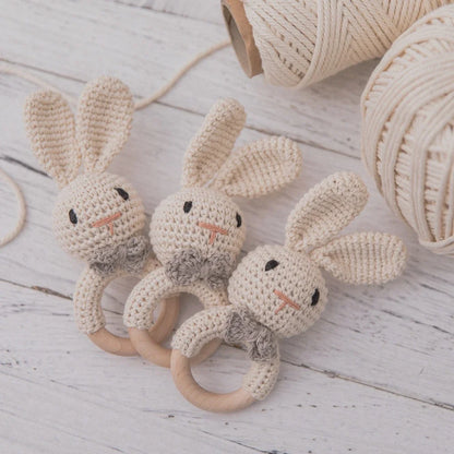 Crochet Baby Rattle Bunny Teether Newborn Sensory Toys