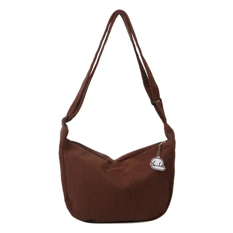 Corduroy Crossbody Bag Large Capacity Beige Shoulder Bag Fall 2026 Regular Use