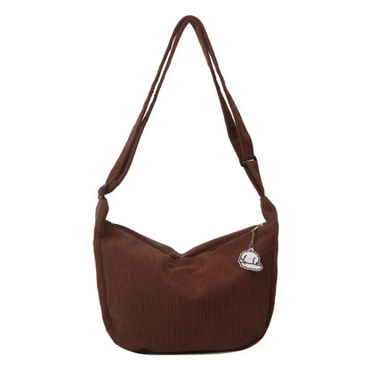 Corduroy Crossbody Bag Large Capacity Beige Shoulder Bag Fall 2026 Regular Use